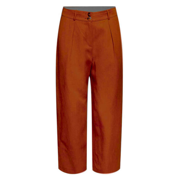Pantalon- 7 achtste broek met neep oranje-bruin